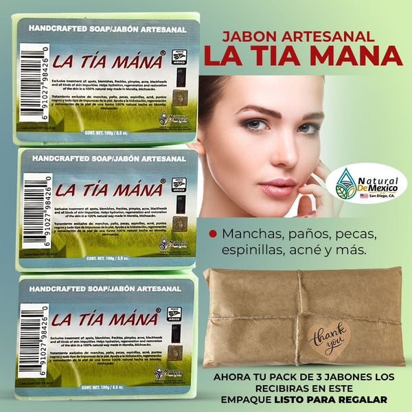 La Tia Mana Artisan Bar Soap Pack of 3 Stains Cloth Freckles Pimples and More