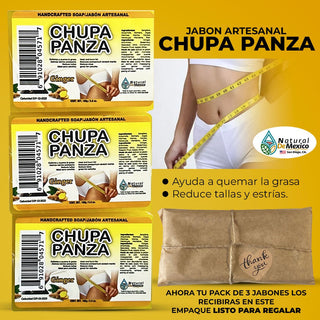 Jabon Chupa Panza en Barra Artesanal Pack de 3 Ayuda a Quemar Grasa Reduce Tallas y Estrias
