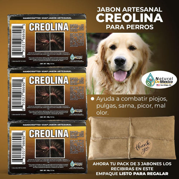 Jabon de Creolina Soap (Pack de 3) Para Perros y Caballos, Pijos, Sarna, Caspa
