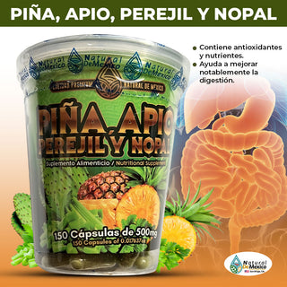 Piña Apio Perejil Nopla 150 Capsulas Contiene Antioxidantes Ayuda a Mejorar Digestion