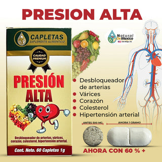 Presión Alta Suplemento Natural 60 Capletas Hipertensión, Colesterol