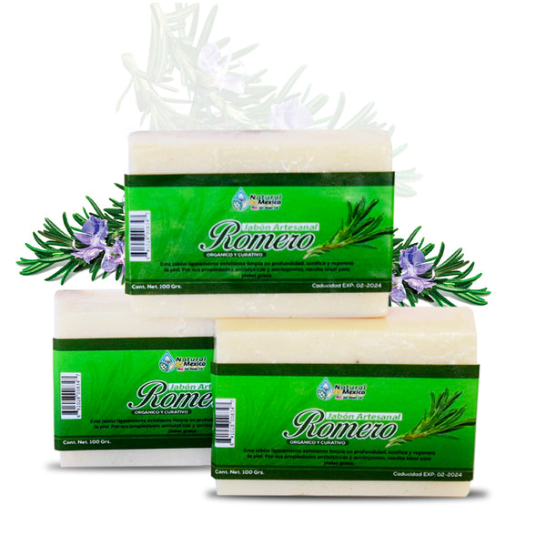 Jabón Barra de Romero Artesanal Piel Grasa Pack de 3