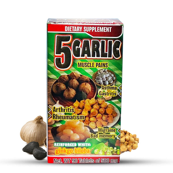 5 Garlic Natural Supplement Reinforced with Ginkgo Biloba 90 Garlic Tabs.