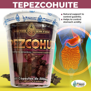 Tepezcohuite 150 Capsulas Soporte Natural para Gastritis Ayuda a la Acidez Estomacal