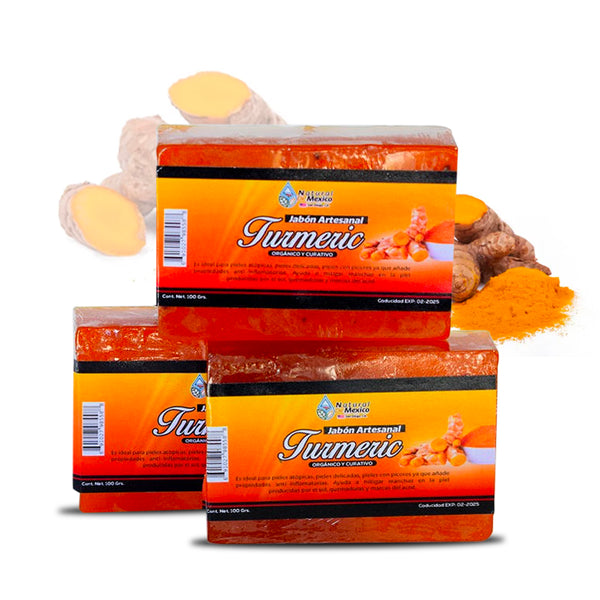 Jabon en Barra de Cúrcuma Turmeric Bar Soap Para Acné Pack de 3
