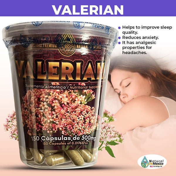 Valeriana 150 Capsulas Ayuda a Mejorar Calidad del Sueño Propiedades Analgesicas Dolor de Cabeza