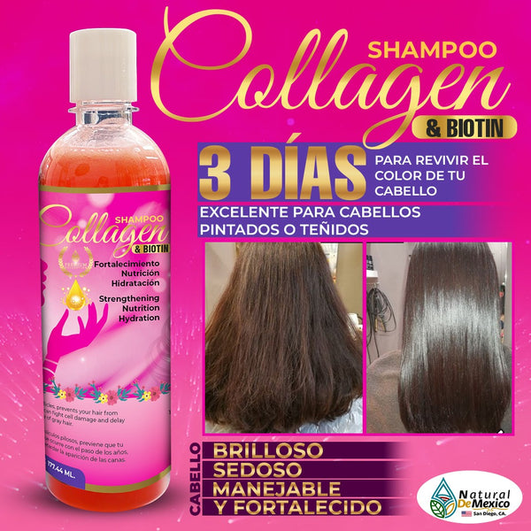 Collagen Colageno and Biotin Shampoo 6 Oz. 100% Safe for hair with Collagen dyes