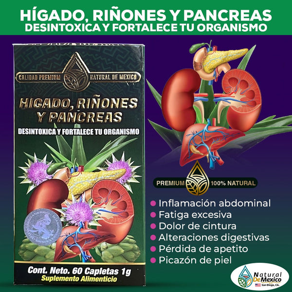 Suplemento Higado Rinon y Pancreas Liver Kidneys & Pancreas Supplement 60 Caplets