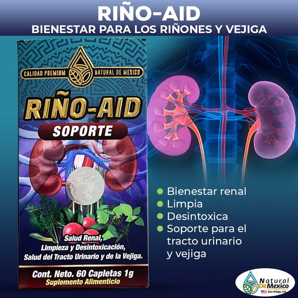 Suplemento Soporte Riño - Aid Bienestar Renal Limpia y Desintoxica Soporte Urinario Riño-Aid