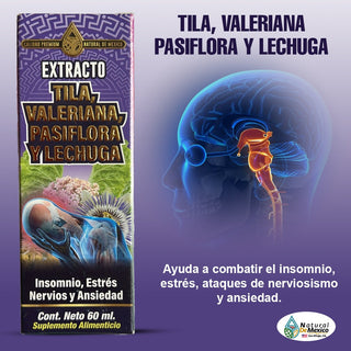 Extracto de Tila Valeriana Pasiflora y Lechuga 60ml. Ayuda a Combatir Insomnio Ansiedad Nerviosismo