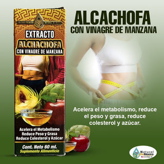 Extracto de Alcachofa con Vinagre de Manzana Acelera Metabolismo Reduce Peso y Grasa 60ml.