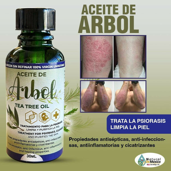 Aceite de Arbol de Te 30 ml. Tea Tree Ol Organico Sin Refinar Trata Psoriasis
