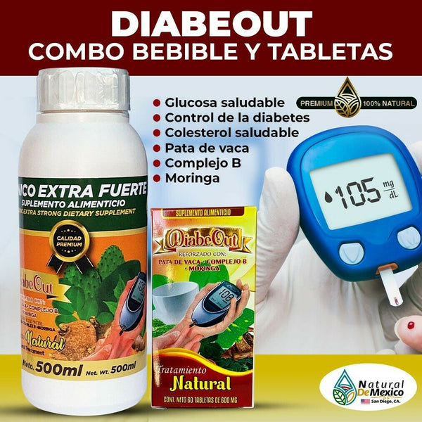 Diabe Out Drinkable and Tablets Blood Sugar Herb Pata de Vaca, Complex B and Moringa
