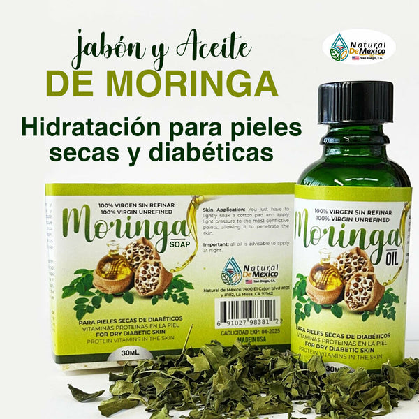 Moringa Jabon Barra y Aceite Virgen Seed Organic Piel Hidratada de Diabeticos