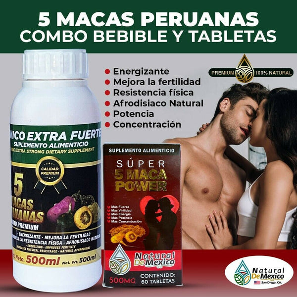 5 Peruvian Macas Drinkable Supplement and Tablets More Sexual Potency Health