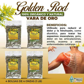Vara de Oro Canadá Herb Tea 1 lb. 453gr. (4/4) Golden Rod Plant Dolor, Hinchazón