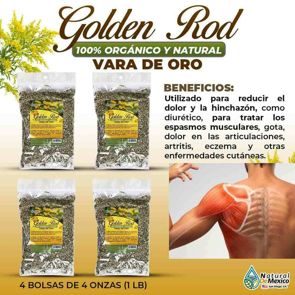 Vara de Oro Canadá Herb Tea 1 lb. 453gr. (4/4) Golden Rod Plant Dolor, Hinchazón