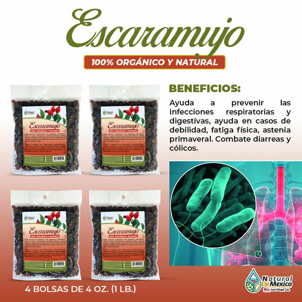 Escaramujo Organic Herb Tea 1 oz. 453gr. (4/4 oz.) Infecciones Respiratorias