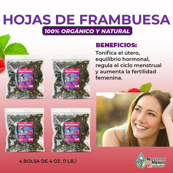 Hojas de Frambuesa, Raspberry leaf Tea Fertilidad de la Mujer 1 Lb(4 de 4oz)453g