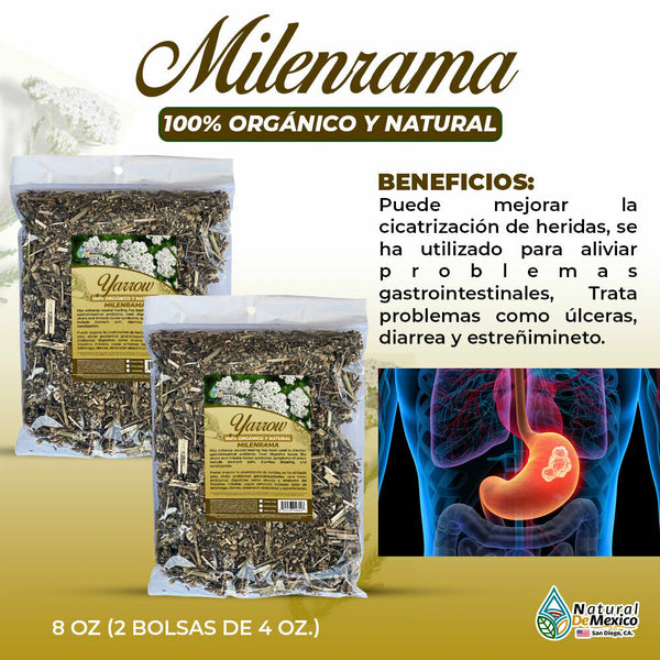 Milenrama Herbal/Tea 8 Oz-227g (2/4 oz) Yarrow Flowers, Digestive Health Support