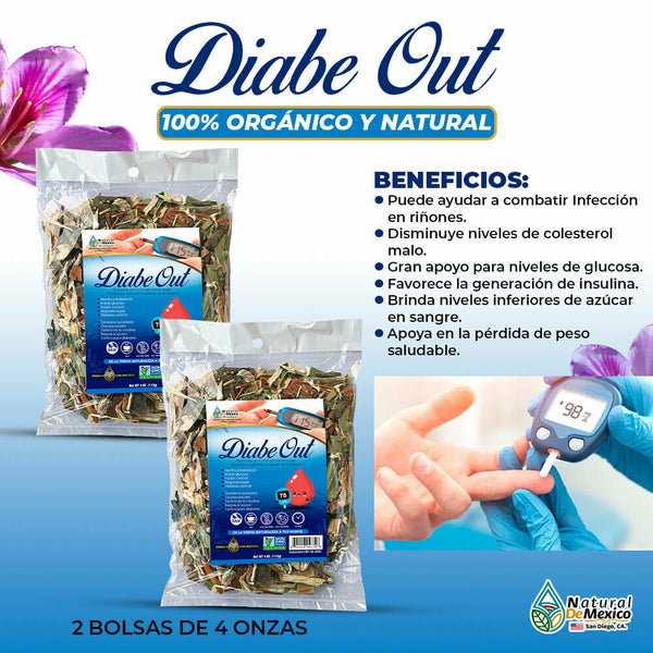 DiabeOut Tea 8 oz-226gr. (2 de 4 Oz.) Pure Natural Herbal Tea, Control Sugar