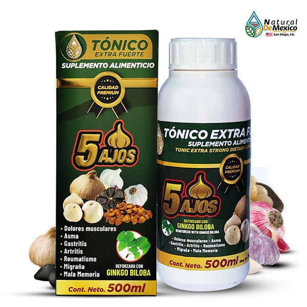 5 Garlic With Ginkgo Biloba Drinkable Supplement 500ml 16 oz. Arthritis Muscle Pain