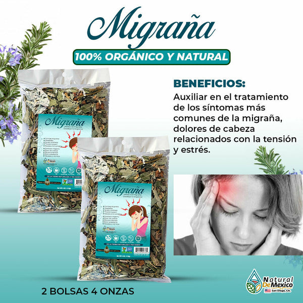 Migraña Herbal/Tea 8 Oz-226gr.(2 de 4 oz.) For Control Migraine And Headache