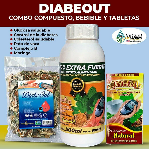 Diabe Out Combo Compound 4oz. Drinkable and Tablets Blood Sugar Herb Pata de Vaca