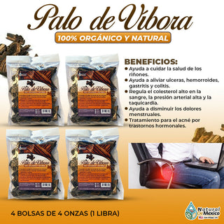 Palo de Vibora Snake Bark ulceras, hemorroides, gastritis 1 Lb (4 de 4 oz)-453g.