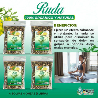 Ruda/Rue Herb (Ruta graveolens) Calmante y relajante 1 Libra (4 de 4oz) -453g.