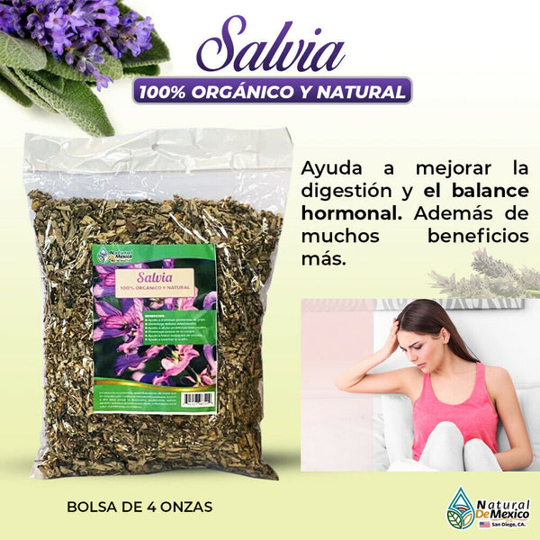 Salvia Sage Leaf hierba tea Salbia para digestion y balance hormonal 4onzas-113g