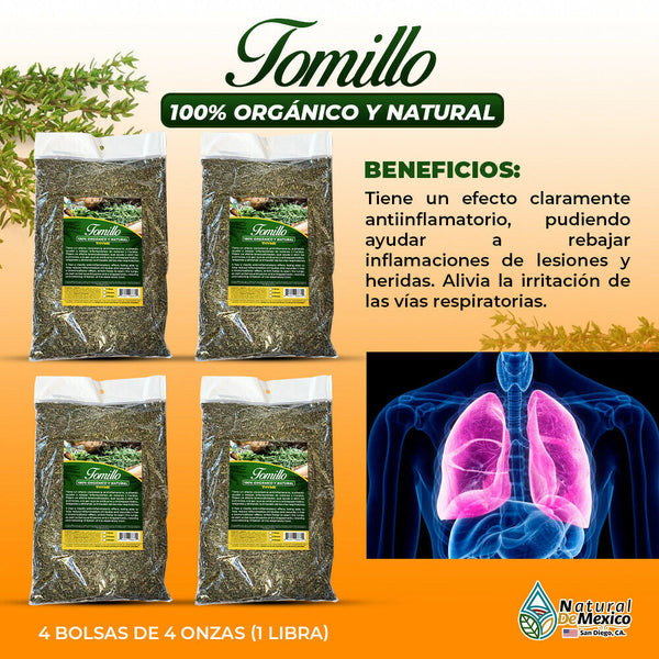 Tomillo Thyme Leaves alivia irritacion de vias respiratorias 1 Lb(4 de 4oz)453g.
