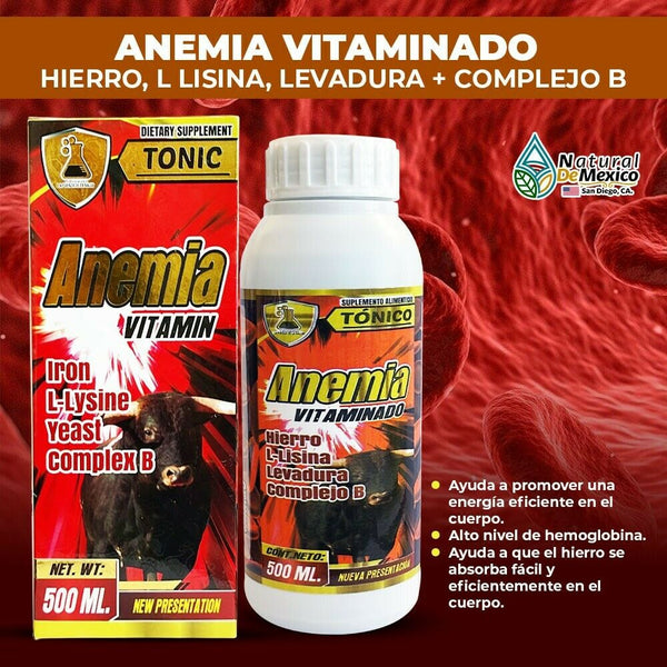 Anemia Vitamin Drinkable Supplement 500ml. Iron, L Lysine, Yeast, Complex1