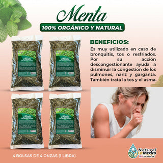 Menta Mint Tea Ayuda con el tratamiento de la bronquitis 1 Lb (4 de 4 oz) -453g.