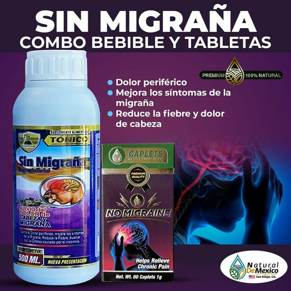 No Migraine Drinkable Combo and Headache Caplets, No Migraine Premium