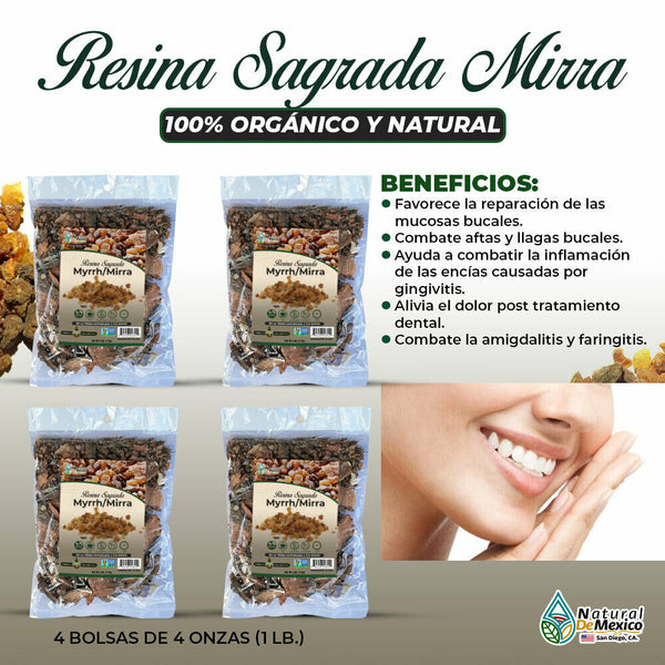 Resina Sagrada Mirra 1 Lb-453gr.(4 de 4 Oz) Organic Myrrh Resin Para Salud Bucal