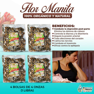 Flor de Manita 1 Lb-453g 4 de 4oz Manite Devils Hand Flower Herbal Mexican Tea