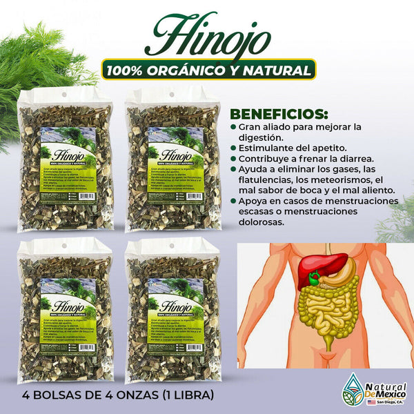 Hinojo Herbal/Tea 1Lb-453g (4/4oz) Dried Organic Fennel Leaves, Health Digestive