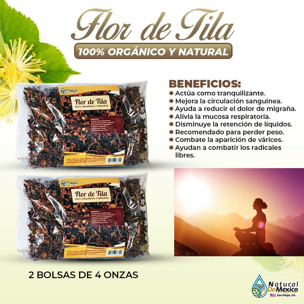Flor de Tila 8 oz-227g (2-4 oz) Tilo, Tila Linden Flower, Enhances Sleep, Stress