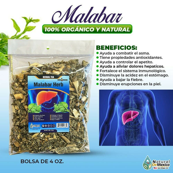 Malabar Herb Tea 4 oz. 113g. Spinach Organic Plant Liver Protection, Baja Fibre