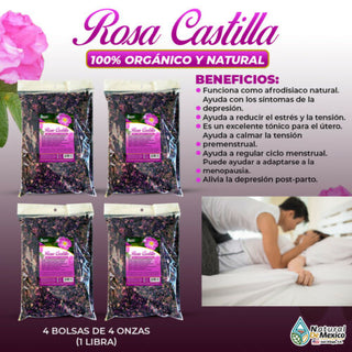 Rosa de Castilla Afrodisiaca, antidepresiva, antiinflamatorio 1 Lb(4 de 4oz)453g