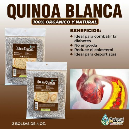 Quinoa Blanca Te Herbal 8 oz 227 gr. Fibra Vegana 100% No Engorda, Colesterol