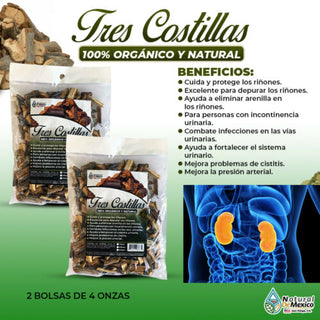 Palo Tres Costillas hierba tea cuida y protege los riñones 8 oz (2 de 4oz)-227g.