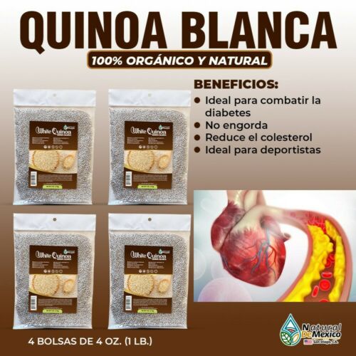 Quinoa Blanca Te Herbal 1 lb. 453 gr. Fibra Vegana 100% No Engorda, Colesterol