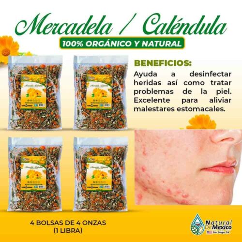 Flores de Calendula Herbal/Tea 1 Lb-453g. (4/4oz) Mercadela Flower Healthy Skin