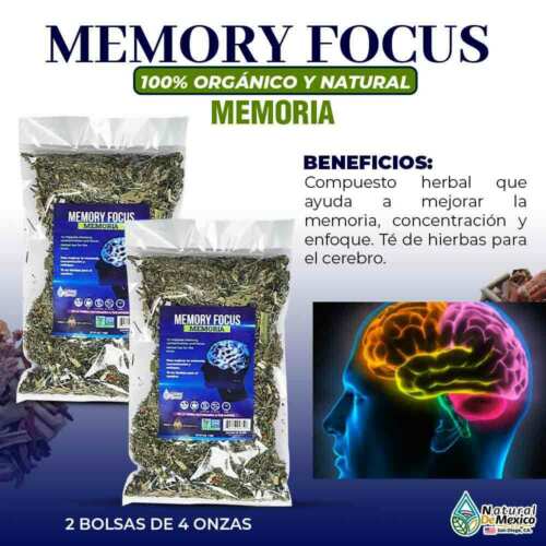 Memoria Tea 8 oz. 227gr. (2/4) Vitaminas para el cerebro, Concentracion Enfoque