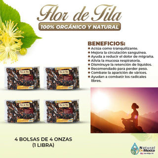 Flor de Tila 1 Lb-453g (4-4 oz) Tilo, Linden Flower Tea, Enhances Sleep, Stress