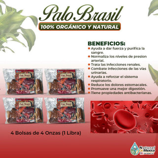 Palo Brazil Palo Brasil tea purifica la sangre naturalmente 1 Lb(4 de 4oz)-453g.