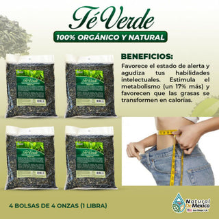 Te Verde Green Tea Herbs estimula metabolismo, reduce tallas 1 Lb(4 de 4oz)-453g