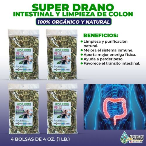 Super Drano Intestinal y Limpieza de Colon Compuesto Herbal 1 lb. 453gr. (4/4)